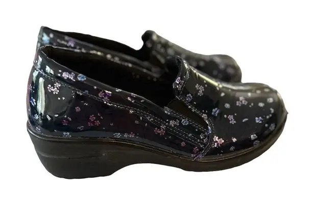 Easy Works Leeza Women's Slip Resistant Clog Work Shoes Navy Floral Size 9 Blue