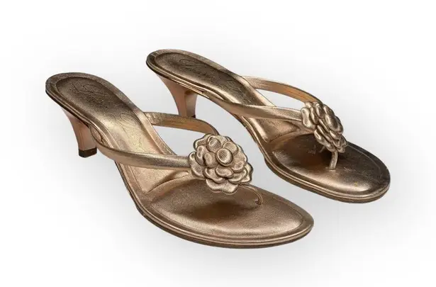 Luisa D’Orio ✿ Camellia Leather Kitten Heel Mule Thong Sandals ✿ Rose Gold ✿ 6M Size 6