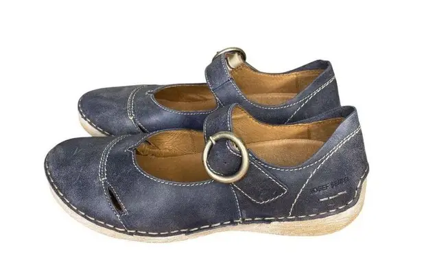 Josef Seibel Fergey 80 Mary Jane Leather Shoes W Buckle Strap Blue EU 37 / US 6