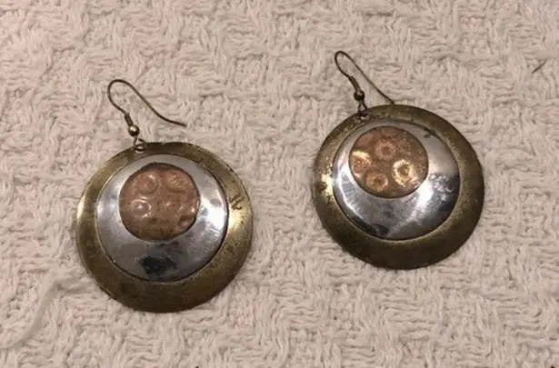 Vintage Mixed Medal Medallion Copper Brass Wood Boho Necklace and Earring Set