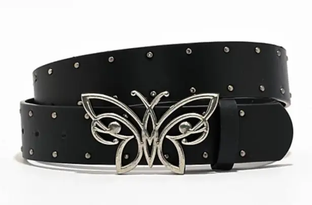 Empyre Bindi Butterfly Studded Faux Leather Black Belt S/M