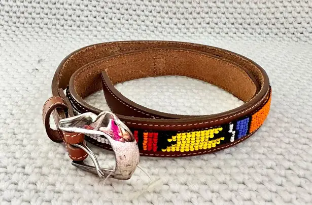 Justin Boots Justin USA Top Grain Cowhide Tan Leather Aztec Beaded Slim Vintage Belt 30 513TN