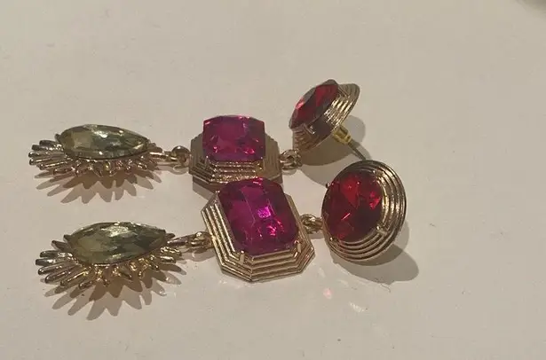 Earrings drop dangle fuchsia is pink red and yellow large rhinestone