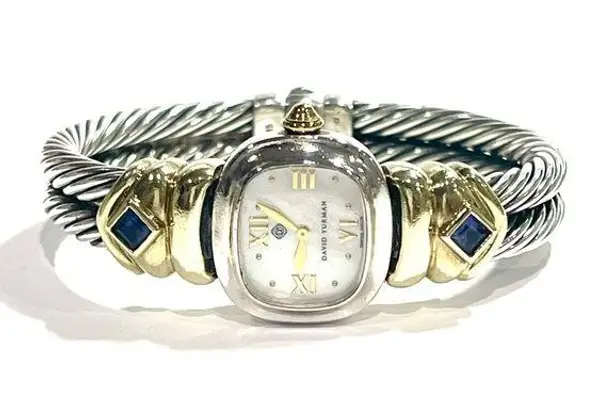 David Yurman 14K Gold & Sterling Silver Double Cable Watch w/ Amethyst Stones