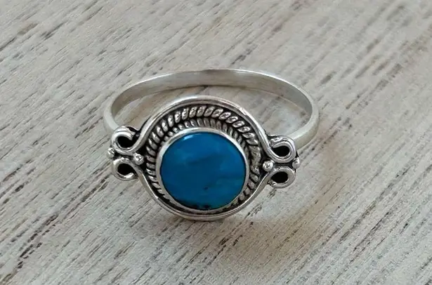 NEW 925 Sterling Silver Ladies Circle Cut Turquoise Ring Western Jewellery Blue