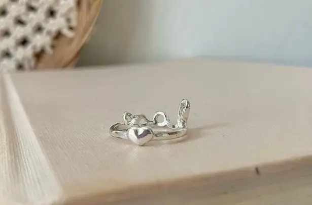 Love Heart Abstract Silver Ring Vintage Cleangirl Minimal Simple Neutral Promise Jewelry