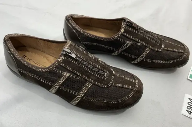 Naturalizer Womans Slip On Casual Flats 8.5 M Brown Zip Top NWOT