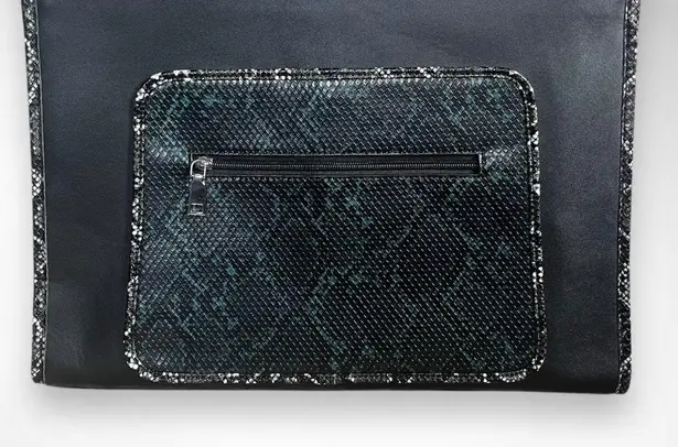 Large Black Vegan Leather Laptop Tote Bag With Detachable Shoulder Strap | EUC