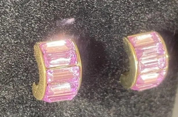 Gold cuff earrings w lilac rectangle gemstone embellishment