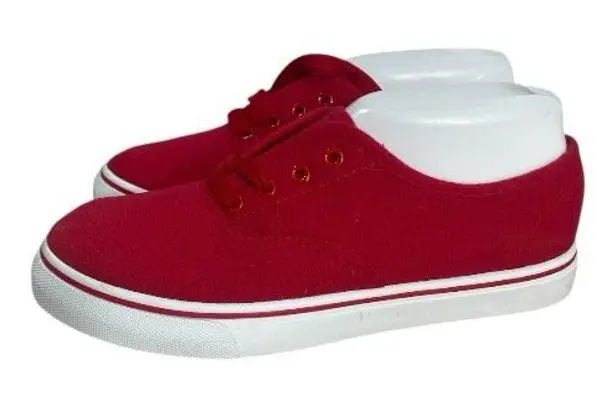 Women Red Canvas Sneakers Size 7 Low Top Lace