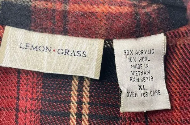 Lemon Grass Women's Plaid Flannel Wool Blend Snap Button Jacket Red Brown XL