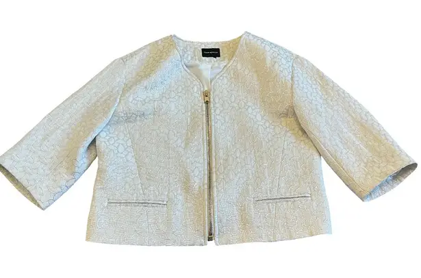 Club Monaco Cream Silver Metallic Blazer Jacket Cropped Oversized Size Large