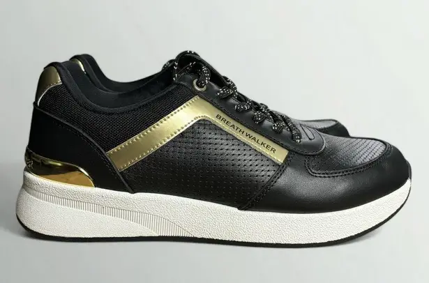 Breath Walker Lady Acupressure Sneakers in Black/Gold Black Size 8.5