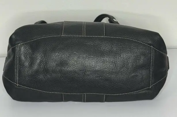 Vintage Tignanello Black Leather Zip Top Handbag Silver Hardware