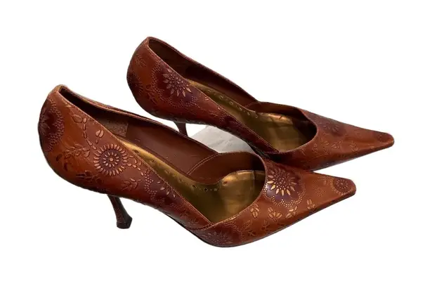 BCBGirls Embossed Brown Leather Pointed Toe Heels Size 10B