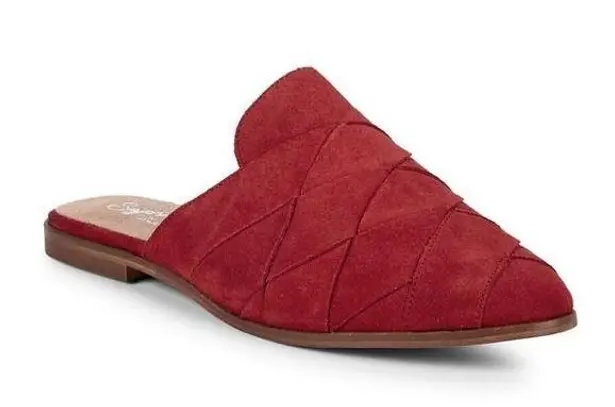 Seychelles Existence Red Suede Basket Weave Flat Mules New in Box