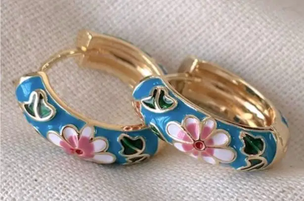 Vintage style 18K gold plated huggie hoop Earrings stainless womens jewelry Blue