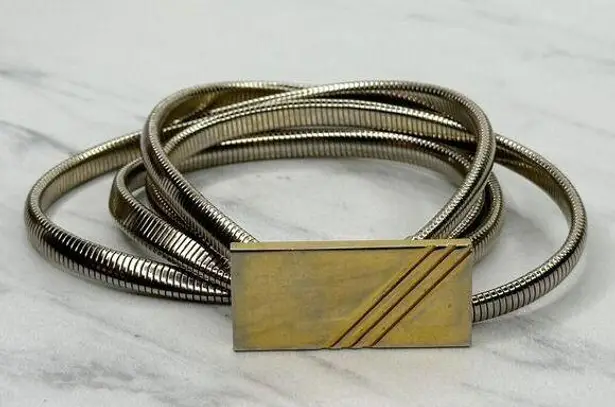 The Bar Vintage Gold Tone Buckle Coil Stretch Cinch Belt Size Large L XL