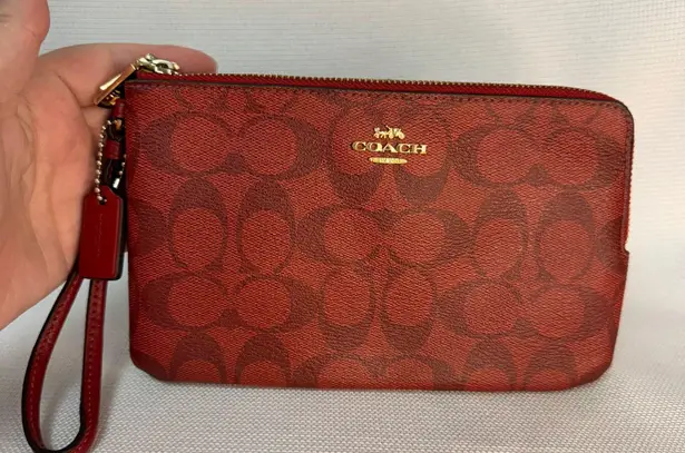 Coach Canvas Monogram Red Double Zip Wristlet/Clutch VGUC Designer Pouch