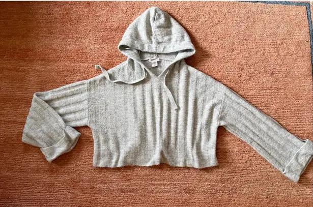 Sincerely Jules Grey Cropped Hoodie Soft Ribbed Knit Long Sleeve M Gray Size M