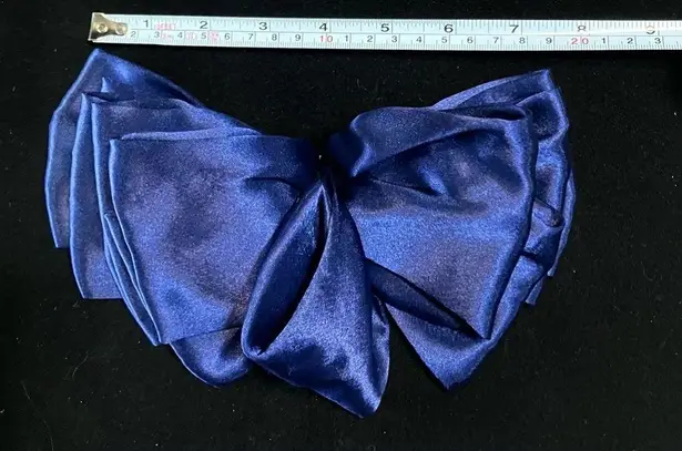 Vintage 90s Navy Blue SATIN EFFECT Big Hair Bow Barrette Clip Oversized