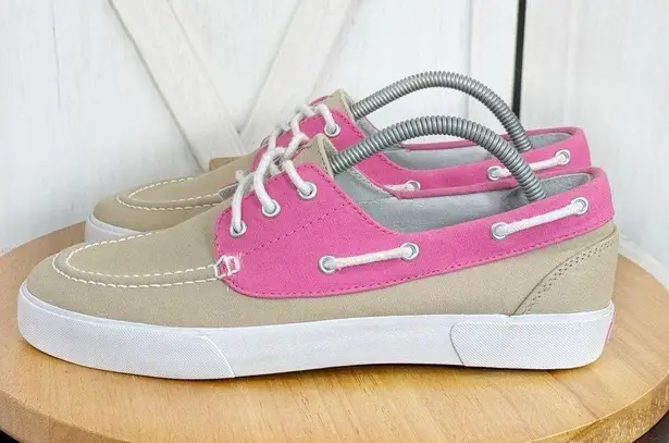 Polo  by Ralph Lauren Lilia Canvas Deck Boat Shoes Tan Pink Size 11