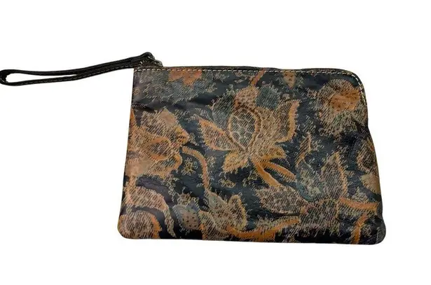 Patricia Nash Wristlet Used Floral Leather Brown Blue Black Tan