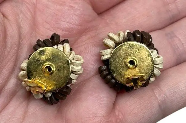 Les Bernard Vintage Signed Designer Round Circle Cluster Clip On Earrings