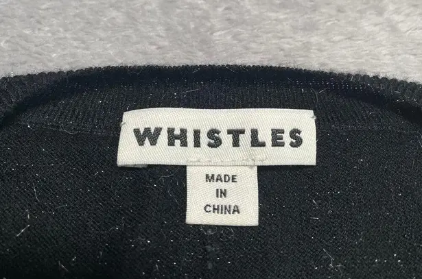 Whistles Sweater Womens 6 Black Etoiles Metallic Shiny Soft Cozy Crewneck