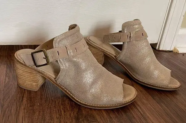 Diba True Casa Loma Up Front Stack Booties Sz 9 Champagne Leather Ankle Strap