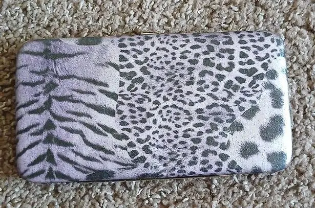 Purple multi animal print metallic wallet