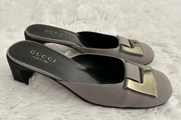 Gucci Authentic  Mule Slides Kitten Stingray Heel Shoes 7.5 7 1/2