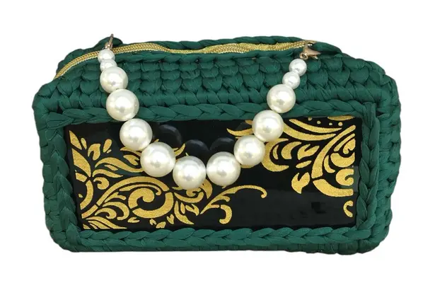 Crochet Pearl handle acrylic gold intricate scroll design front & Back m…