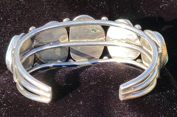 VINTAGE NAVAJO NATURAL TURQUOISE & STERLING SILVER CUFF BRACELET Blue