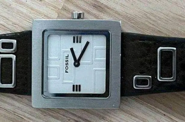 Fossil Ladies Watch Brown Leather Strap Square White Dial Stainless Accents