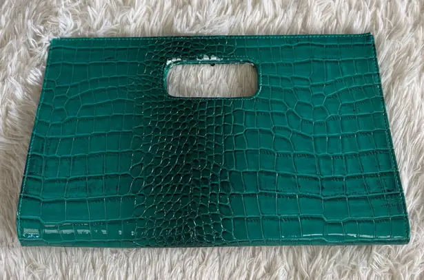 Emerald Green Crocodile Embossed oversized Clutch Bag Handbag Structured