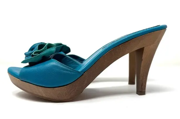 YSL YVES SAINT LAURENT turquoise leather heel slides, made in Spain, size 39