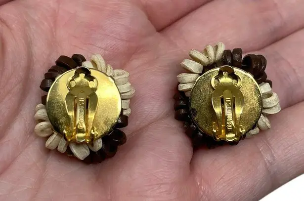 Les Bernard Vintage Signed Designer Round Circle Cluster Clip On Earrings