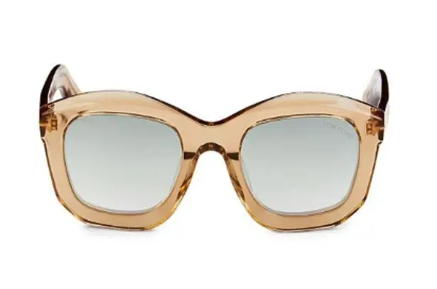 Tom Ford FT0582 45P Shiny Light Brown Mirror Green Lens Julia Square Sunglasses