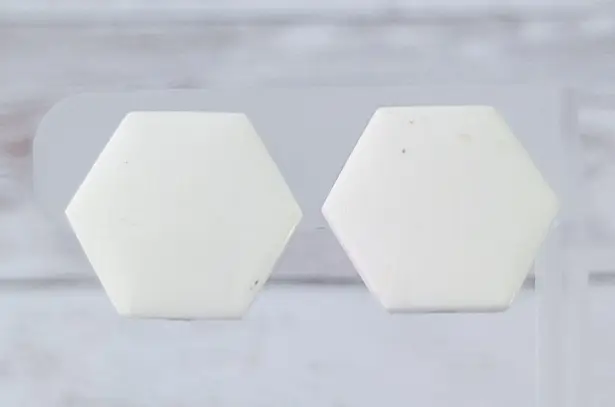 Vintage Clip On Earrings Cream Hexagon Shape