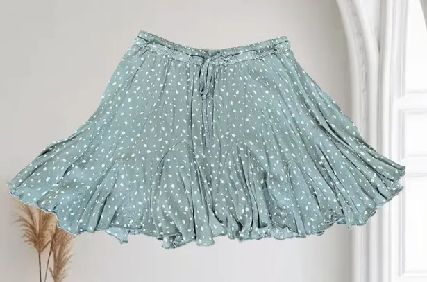 Julianas Coquette Frilly Pleated Dark Green White Dotted Mini Skirt Skort L Size L