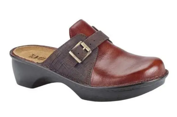 NAOT Avignon Everyday Clog Luggage Brown / Mine Brown Leather Velcro Strap 9