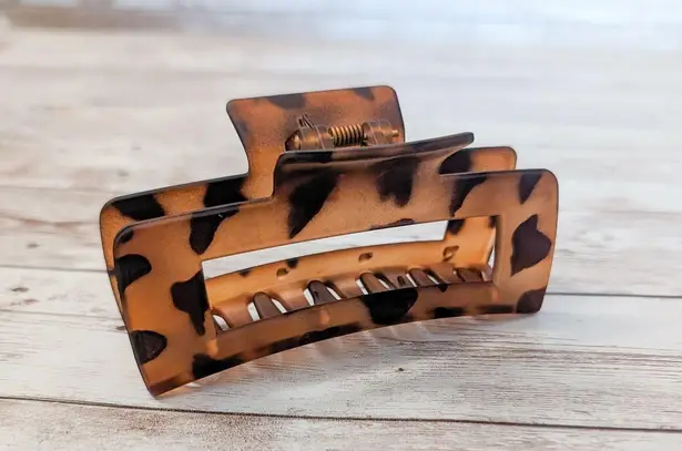 Vintage Hair Clip / Hair Claw Clip Brown Animal Print