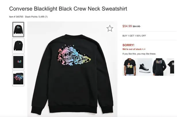 Converse blacklight black crew neck sweatshirt size m