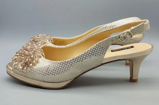 Alex Marie Size 8M Marla Gold Cream Slingback Pump Beaded Formal Party Wedding