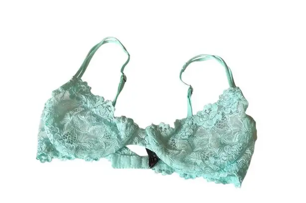 Josie Natori Blue Floral Race Underwire Bra Semi Sheer Balconette Half Cup 34C Size undefined