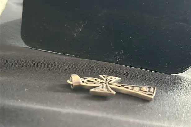 Egyptian Ankh cross in Sterling 925 EUC pendant. Hieroglyphics adorn front Black