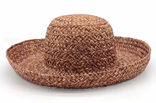 Vintage Bass Woven Braided Raffia Straw Sun Hat Dark Brown Y2K 90s Blossom OS