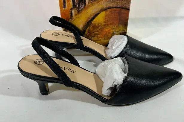 Bella Vita LEATHER SLINGBACK SARAH KITTEN HEEL PUMP WOMENS 9W BLACK NEW IN BOX