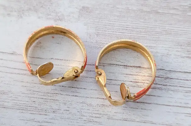 Vintage Clip On Earrings Orange & Gold Tone Hoops